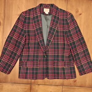 Pendleton Plaid Wool Blazer Vintage Holiday Party Women's 16 Green Red Pink EUC